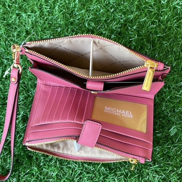 Michael Kors Jet Set Travel Large Double Zip Wristlet Wallet Rosewood Leather - Picture 10 of 16